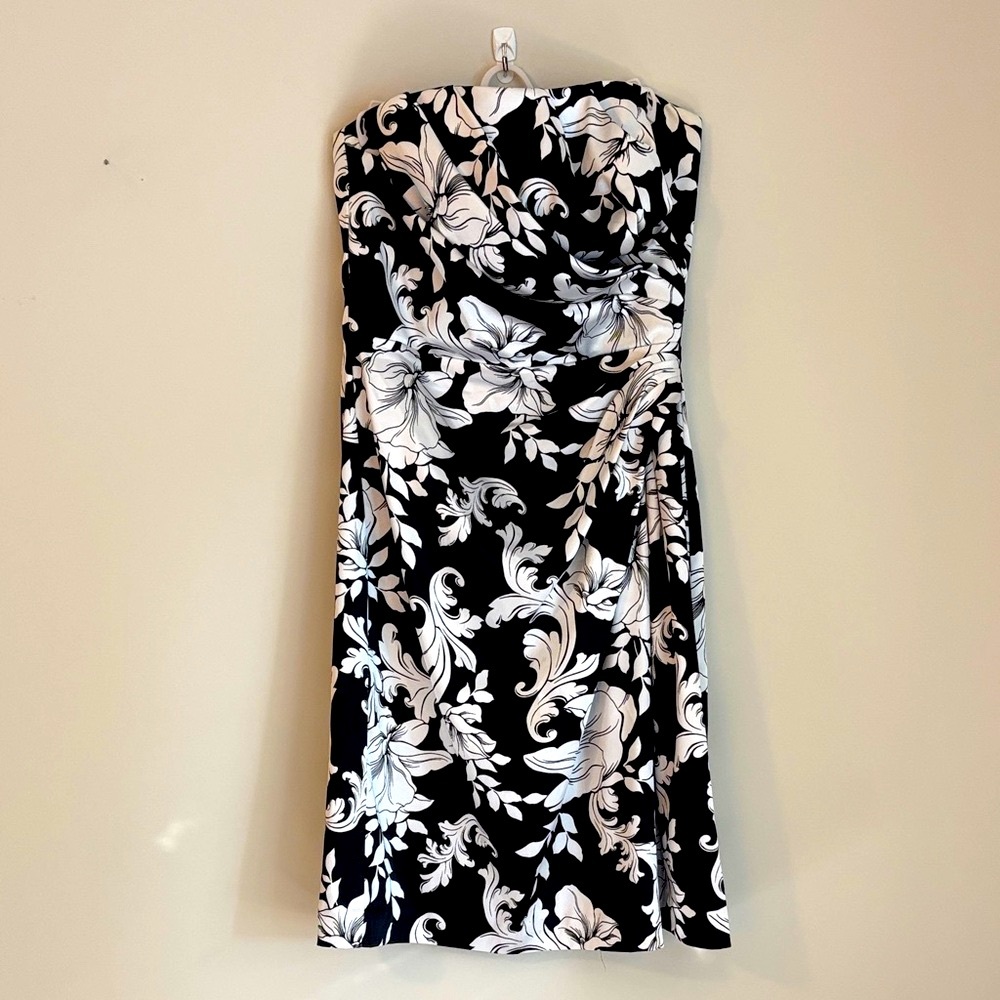 White House Black Market Strapless Black and White Dress